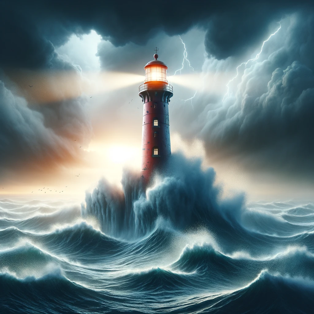 Un phare résistant aux vagues tumultueuses, symbolisant la résilience et la gestion des périodes difficiles.