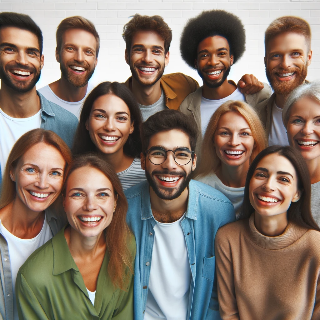 Une image représentant un groupe diversifié de personnes souriantes ensemble, symbolisant les connexions sociales